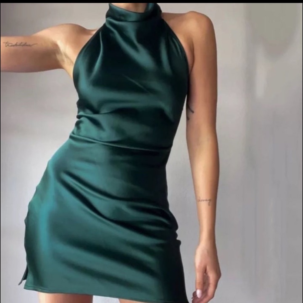 High Neck Satin Mini Dress